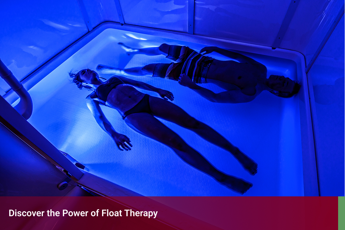 A couple lies side by side in a float therapy chamber. Rejeuven8 is committed to helping you feel your best all year round.